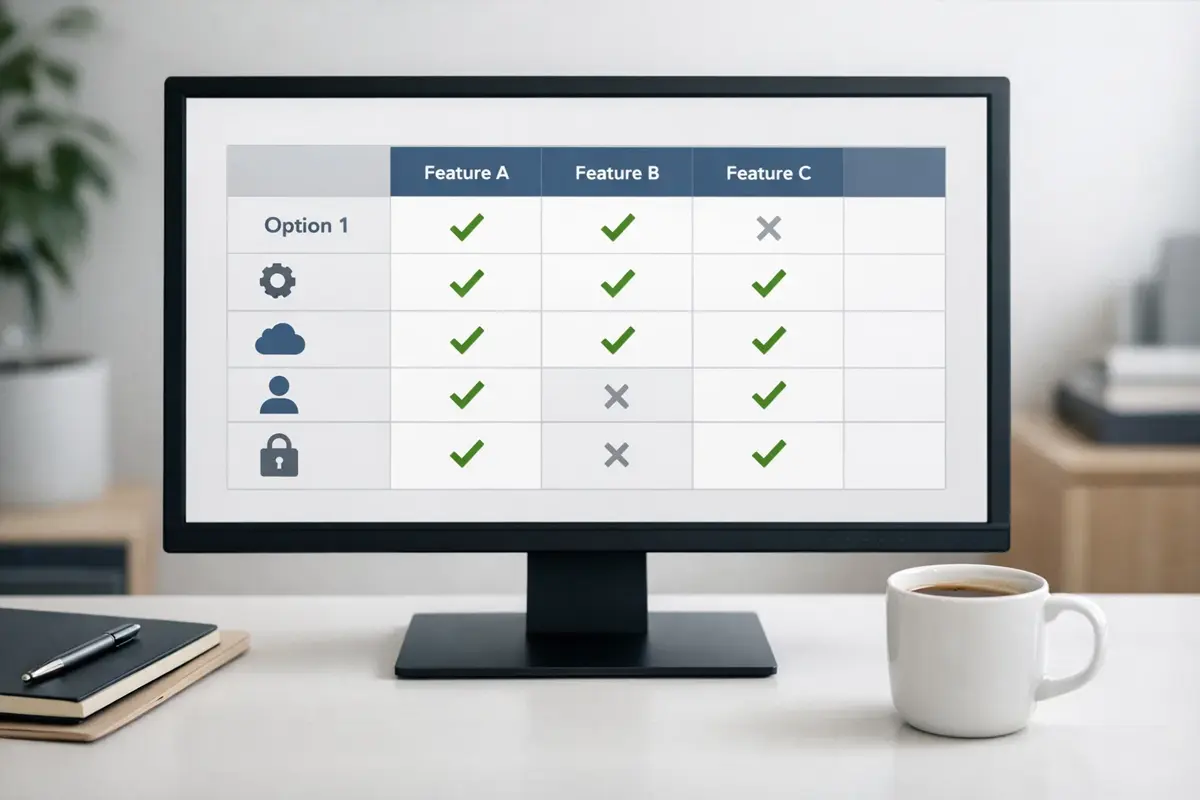 Pantalla de ordenador mostrando tabla comparativa con gráficos simples